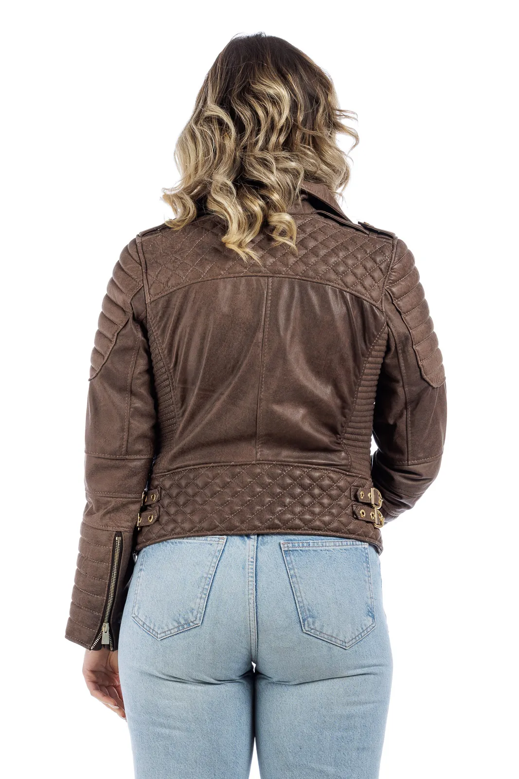 Women’s leather jacket zippered studded 3000 hand stitched brown