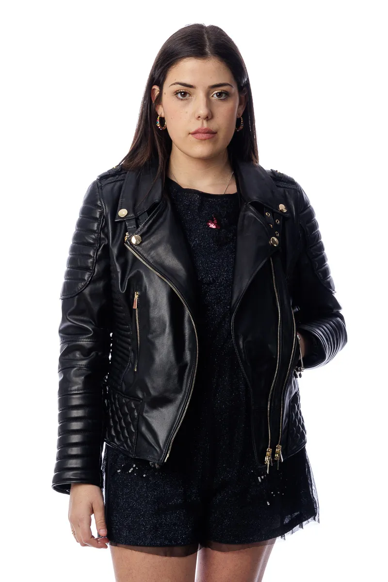 Women’s leather jacket zippered studded 3000 hand stitched