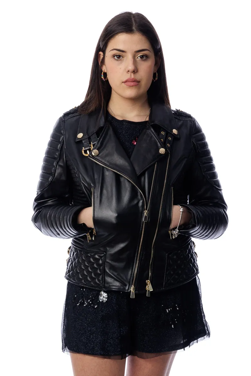 Women’s leather jacket zippered studded 3000 hand stitched