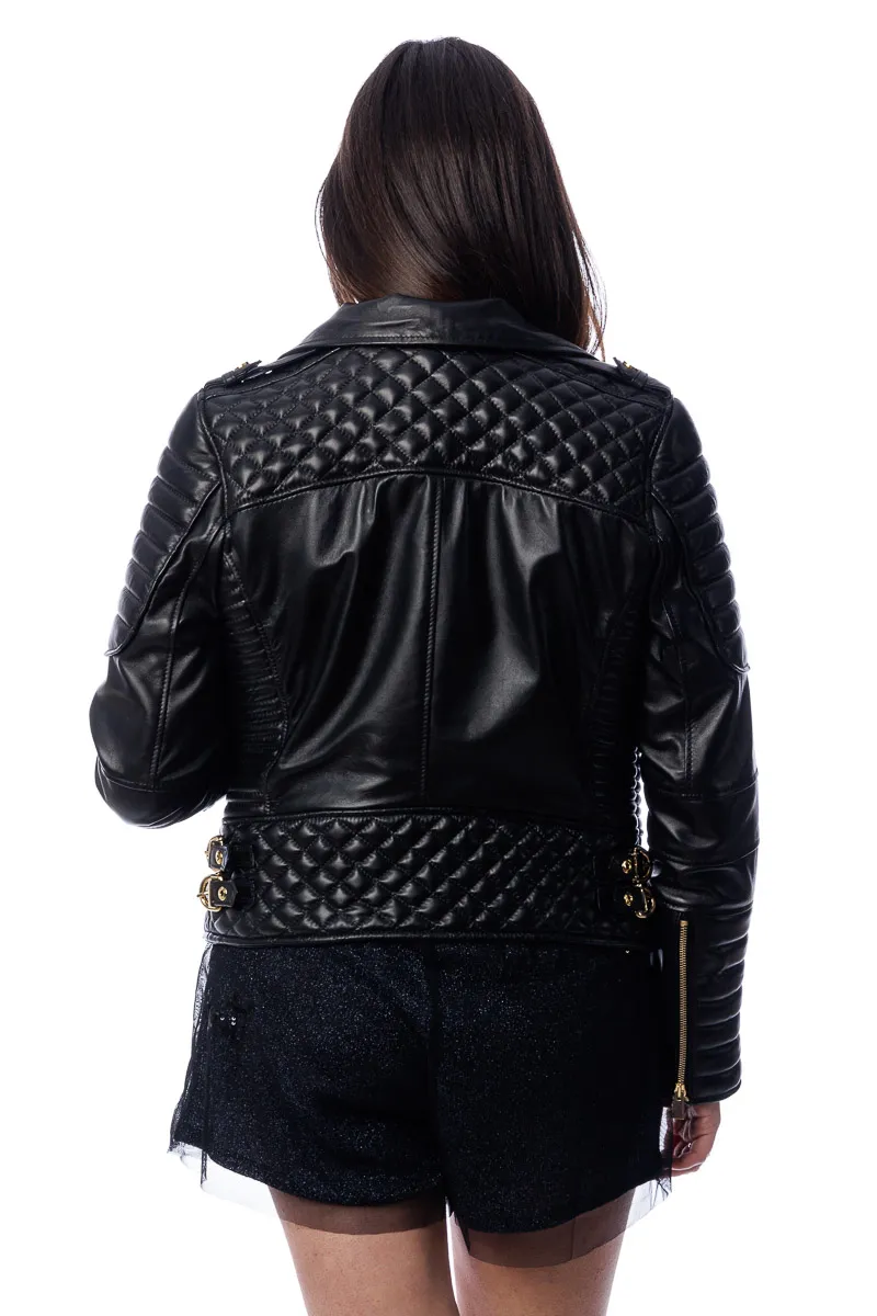 Women’s leather jacket zippered studded 3000 hand stitched