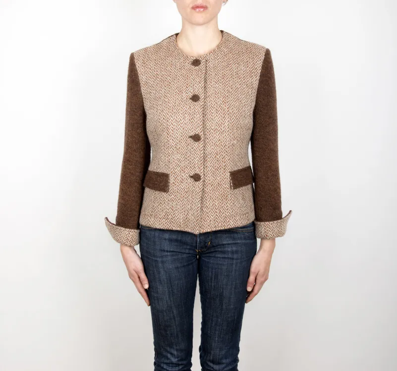 Wool Jacket in tweed and boiled wool , brown colour