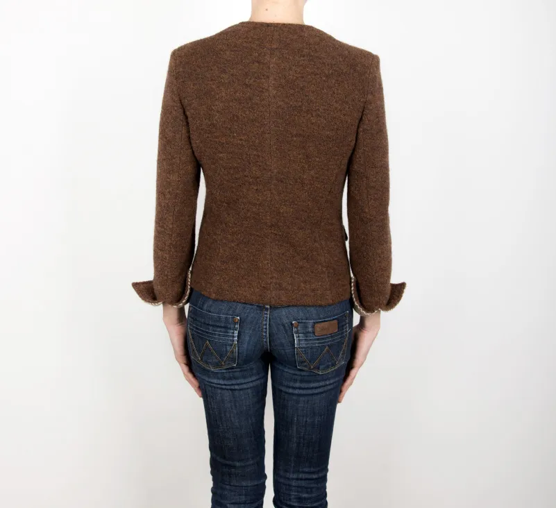 Wool Jacket in tweed and boiled wool , brown colour