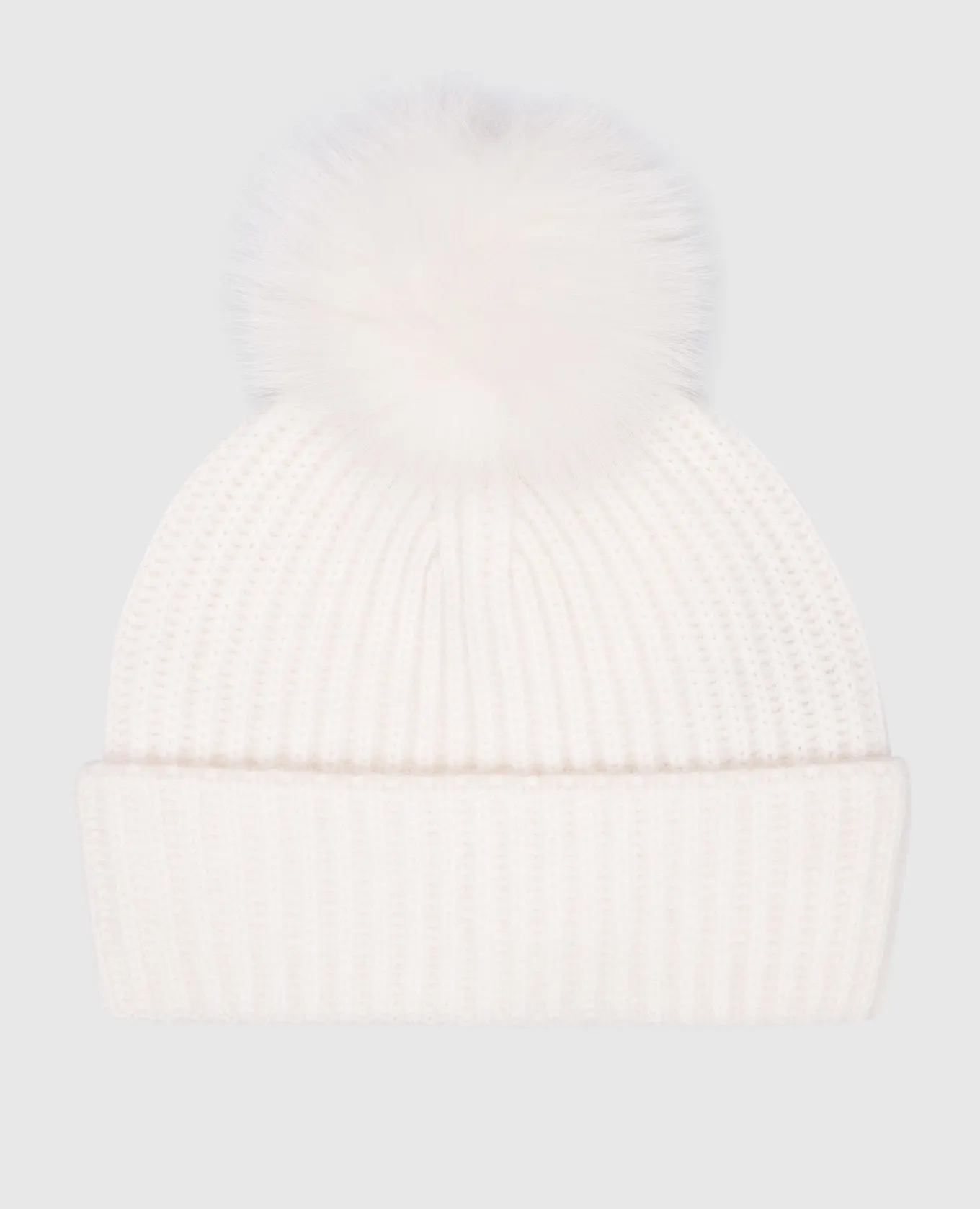 Yves Salomon Un cappello in cashmere bianco con pompon in pelliccia 23WAA524XXMACA