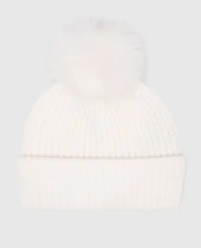 Yves Salomon Un cappello in cashmere bianco con pompon in pelliccia 23WAA524XXMACA