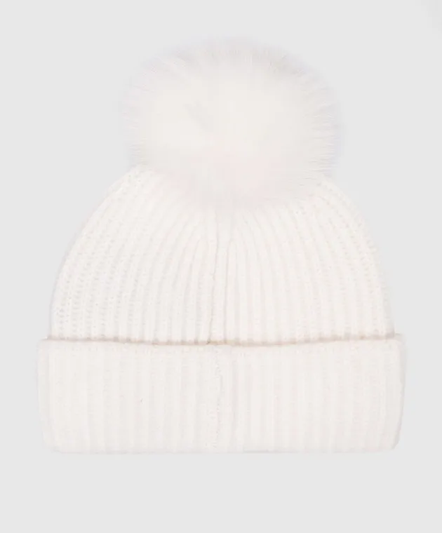 Yves Salomon Un cappello in cashmere bianco con pompon in pelliccia 23WAA524XXMACA